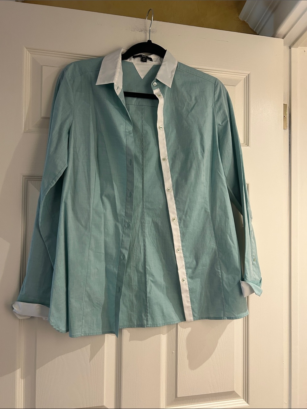 Boss Light Teal Dress Shirt with White Contrast Trim